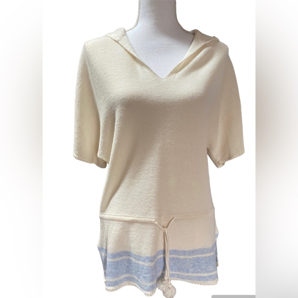 Vineyard Vines hooded sweater stripe Cashmere/Linen, SZ medium, ivory, (NWT)